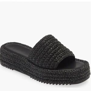 Women's Black Woven Slide Sandals